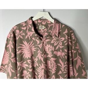 Faherty‎ Button Down Shirt Mens XXL Brown Pink Floral Hemp Tencel Camp Cabana